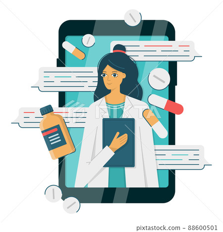 Online doctor woman in smartphone, disease messaging 88600501