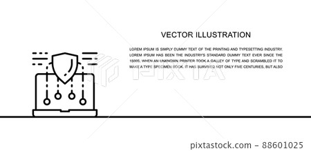 Vector security laptop, web protect one line icon. Continuous one line illustration. Vector security laptop, web protect one line icon. Continuous one line illustration. 88601025