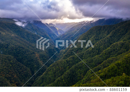 Aerial view over mountains of central Madeira, Portugal 88601159