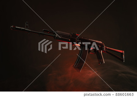 kalashnikov assault rifle in smoke 88601663