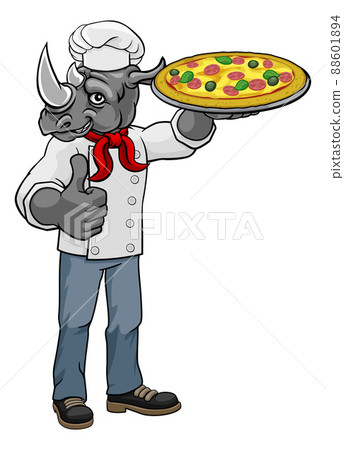 Rhino Pizza Chef Cartoon Restaurant Mascot Rhino Pizza Chef Cartoon Restaurant Mascot 88601894