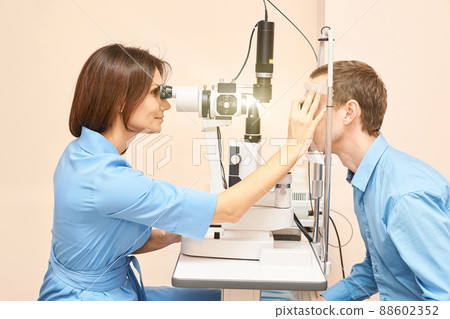 ophthalmologist medical patient. Eye clinic treatment. Hospital optics 88602352