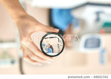 ophthalmologist medical patient. Eye clinic treatment. Hospital optics 88602382