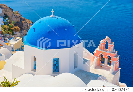 Santorini, Greece. Panoramic view of traditional houses in Santorini. Santorini, Greece. Panoramic view of traditional houses in Santorini. 88602485
