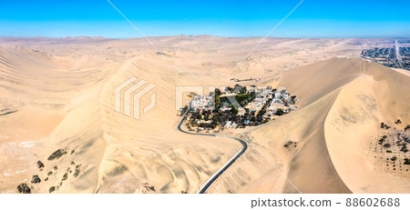 Aerial view of the Huacachina Oasis in the Atacama desert of Peru Aerial view of the Huacachina Oasis in the Atacama desert of Peru 88602688
