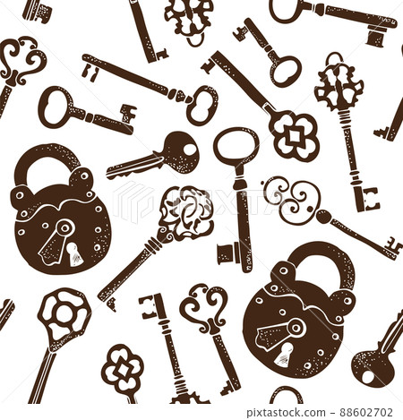 Keys vintage seamless pattern, old keys vector background Keys vintage seamless pattern, old keys vector background 88602702