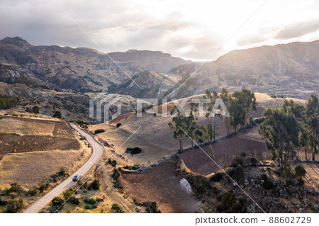 Aerial scenic view of the Andes Mountains in Junin, Peru Aerial scenic view of the Andes Mountains in Junin, Peru 88602729