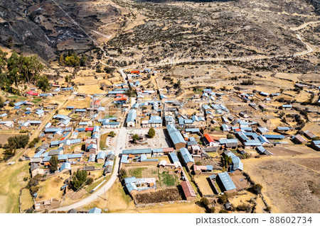 Aerial view of Antacocha village in the Andes of Peru 88602734