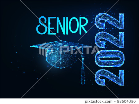 Futuristic Graduation, senior 2022 web banner concept with glowing low polygonal graduation cap Futuristic Graduation, senior 2022 web banner concept with glowing low polygonal graduation cap 88604380