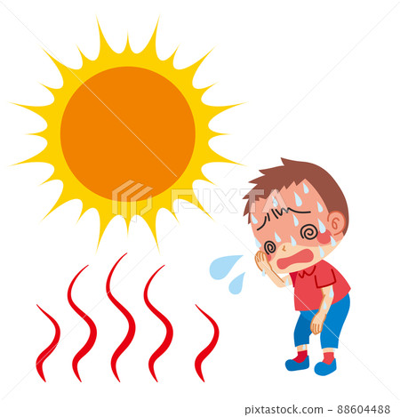 一個可愛的小男孩在烈日下中暑的插圖白色背景剪貼畫 一個可愛的小男孩在烈日下中暑的插圖白色背景剪貼畫 88604488
