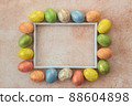Happy easter background. Frame for text with easter eggs. Easter card with copy space for text. 88604898