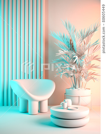 Punchy pastel conceptual interior room 3d illustration Punchy pastel conceptual interior room 3d illustration 88605449