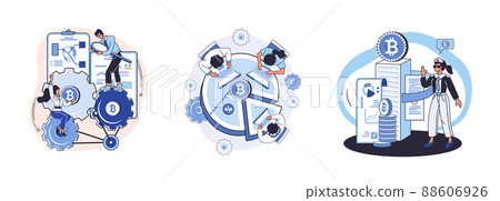 Cryptocurrency bitcoin mining metaphor, Blockchain technology. Cyber banking exchange procedures 88606926