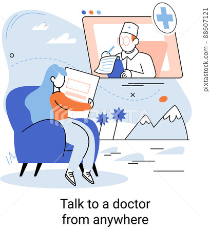 Online medical services metaphor, consultations website and mobile applications, talk to doctor from anywhere Online medical services metaphor, consultations website and mobile applications, talk to doctor from anywhere 88607121