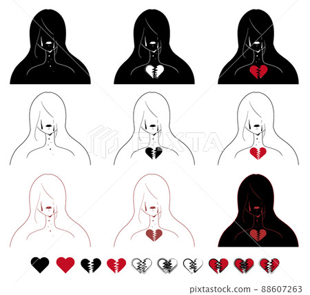 一個女人流淚和心碎的抑鬱形象的抽像圖標插圖集 88607263