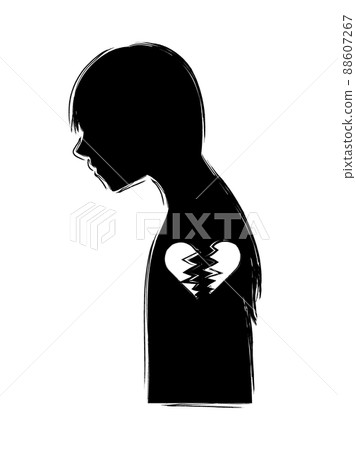 女性剪影的抽象例證和心碎的精神崩潰形象 88607267