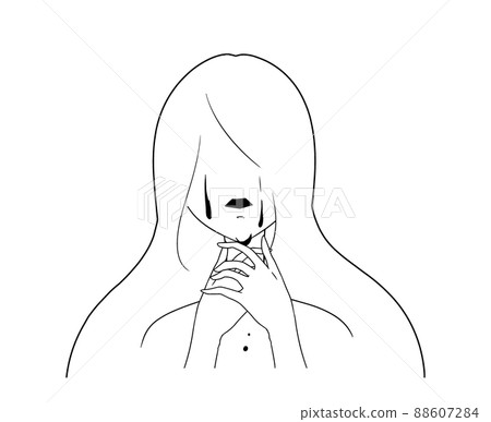 Abstract illustration of a woman's suicide image strangled with white paint and black lines 88607284