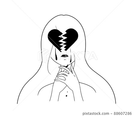 Sad And Broken Heart Female Profile Silhouette In Dark Monochrome Image  With Copy Space Stock Photo - Download Image Now - iStock