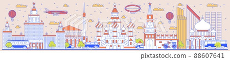 Russia city skyline with panorama view on famous landmark. Travel advertising background Russia city skyline with panorama view on famous landmark. Travel advertising background 88607641