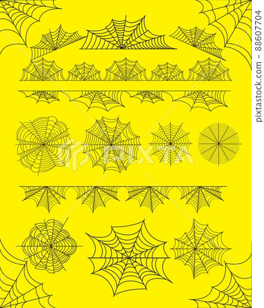 Spider web element set for creepy Halloween design. Spooky outline tattoo spiderweb 88607704