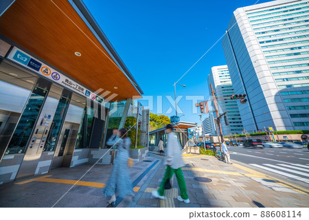 View of Tokyo cityscape in Japan, such as the elevator that appeared at Aoyama-Itchome Station View of Tokyo cityscape in Japan, such as the elevator that appeared at Aoyama-Itchome Station 88608114