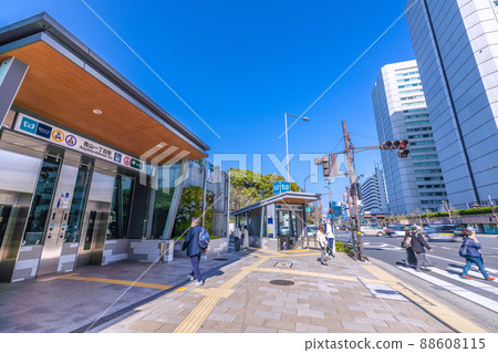 View of Tokyo cityscape in Japan, such as the elevator that appeared at Aoyama-Itchome Station View of Tokyo cityscape in Japan, such as the elevator that appeared at Aoyama-Itchome Station 88608115