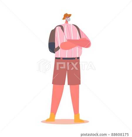 Trendy Pensioner Walking with Backpack, Old Grey Haired Male Character Wear Fashionable Clothes Isolated on White Trendy Pensioner Walking with Backpack, Old Grey Haired Male Character Wear Fashionable Clothes Isolated on White 88608175