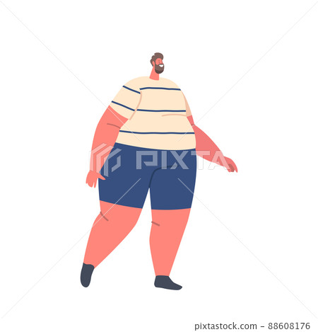 Male Character Healthy Life. Corpulent Fat Man Wear Sports Suit Walking Isolated on White Background. Man Weight Loss 88608176