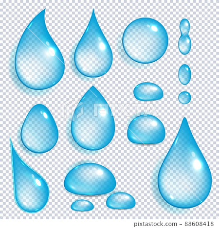 Pure transparent water drops, rain bubble or liquid droplet. Set of clear aqua or tear blob different shape and form 88608418