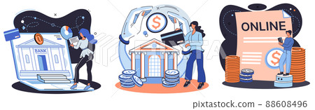 Online banking system, financial consulting, saving account. Mobile payment, cash transactions 88608496
