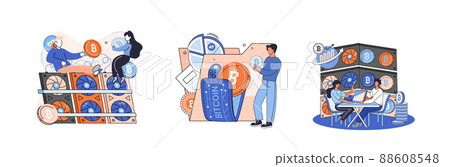 Cryptocurrency bitcoin mining metaphor, Blockchain technology. Cyber banking exchange procedures 88608548