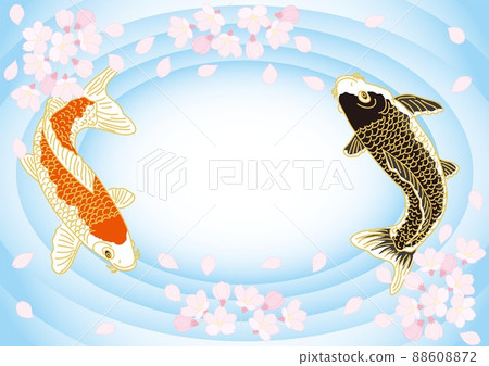 櫻花和鯉魚_horizontal_淡藍色漣漪 88608872