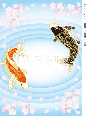 櫻花和鯉魚_vertical_淺藍色漣漪 88608873