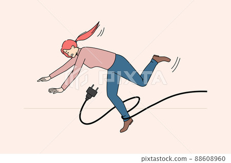 Clumsy woman fall stumble with power cable  88608960