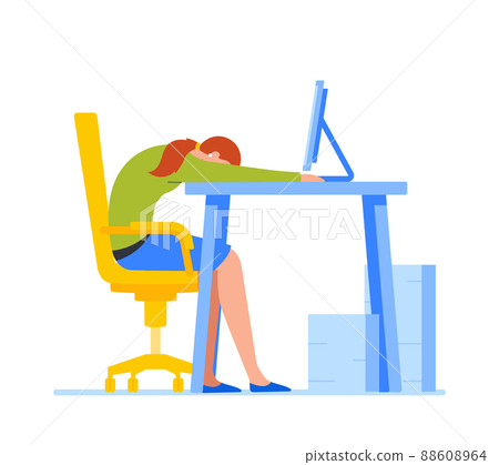 Exhausted Office Worker Professional Burnout, Overwork Tiredness, Fatigue and Depression Symptom Concept Exhausted Office Worker Professional Burnout, Overwork Tiredness, Fatigue and Depression Symptom Concept 88608964