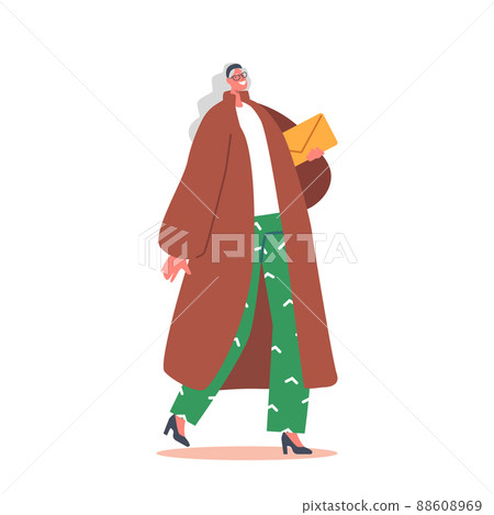 Old Trendy Grandmother in Elegant Clothes. Modern Elderly Lady Character Wear Fashionable Apparel Isolated on White 88608969