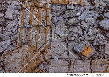 Collapsed sidewalk tiles under construction Collapsed sidewalk tiles under construction 88609312