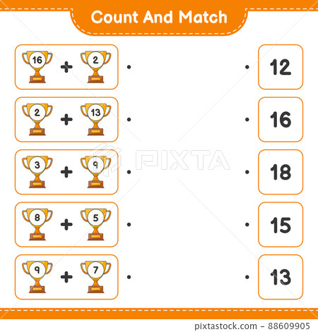 Count and match, count the number of Trophy and match with the right numbers. Educational children game, printable worksheet, vector illustration Count and match, count the number of Trophy and match with the right numbers. Educational children game, printable worksheet, vector illustration 88609905