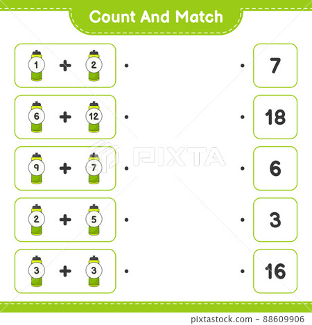 Count and match, count the number of Sport Water Bottle and match with the right numbers. Educational children game, printable worksheet, vector illustration Count and match, count the number of Sport Water Bottle and match with the right numbers. Educational children game, printable worksheet, vector illustration 88609906
