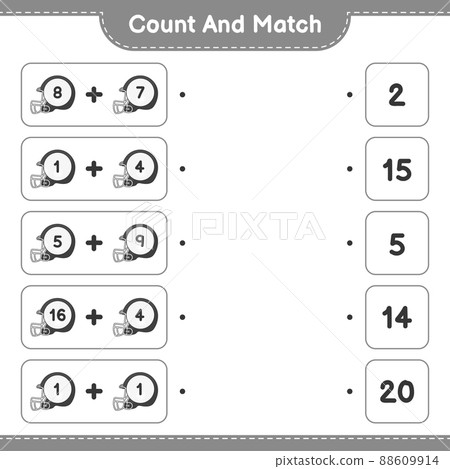 Count and match, count the number of Football Helmet and match with the right numbers. Educational children game, printable worksheet, vector illustration Count and match, count the number of Football Helmet and match with the right numbers. Educational children game, printable worksheet, vector illustration 88609914