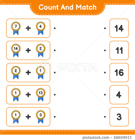 Count and match, count the number of Trophy and match with the right numbers. Educational children game, printable worksheet, vector illustration Count and match, count the number of Trophy and match with the right numbers. Educational children game, printable worksheet, vector illustration 88609915