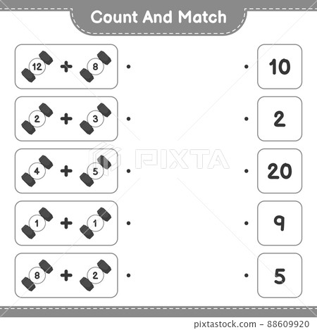 Count and match, count the number of Dumbbell and match with the right numbers. Educational children game, printable worksheet, vector illustration Count and match, count the number of Dumbbell and match with the right numbers. Educational children game, printable worksheet, vector illustration 88609920