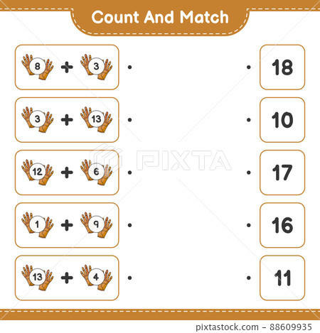 Count and match, count the number of Golf Gloves and match with the right numbers. Educational children game, printable worksheet, vector illustration 88609935