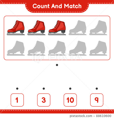 Count and match, count the number of Ice Skates and match with the right numbers. Educational children game, printable worksheet, vector illustration Count and match, count the number of Ice Skates and match with the right numbers. Educational children game, printable worksheet, vector illustration 88610600