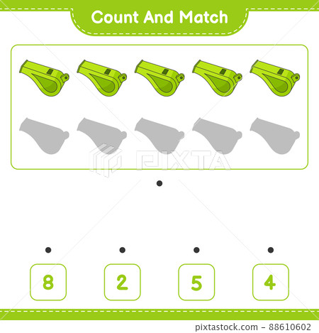 Count and match, count the number of Whistle and match with the right numbers. Educational children game, printable worksheet, vector illustration Count and match, count the number of Whistle and match with the right numbers. Educational children game, printable worksheet, vector illustration 88610602