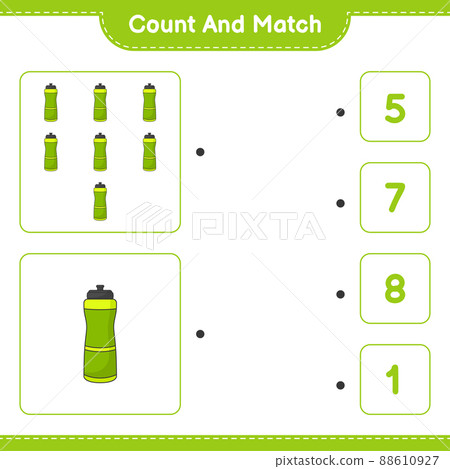 Count and match, count the number of Sport Water Bottle and match with the right numbers. Educational children game, printable worksheet, vector illustration 88610927