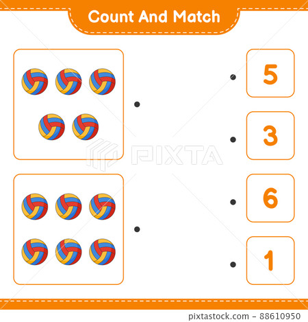 Count and match, count the number of Volleyball and match with the right numbers. Educational children game, printable worksheet, vector illustration 88610950