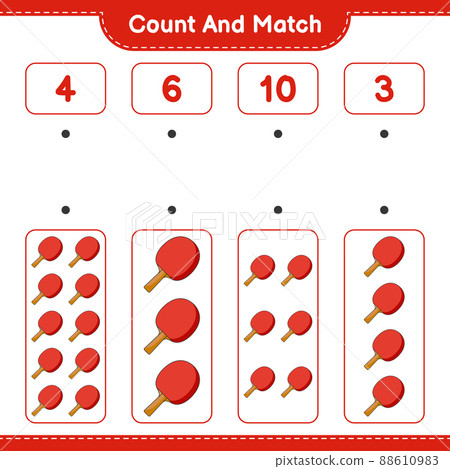 Count and match, count the number of Ping Pong Racket and match with the right numbers. Educational children game, printable worksheet, vector illustration 88610983