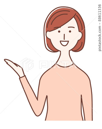 一個穿著粉紅色衣服的女人，引導她舉起右手 88611336