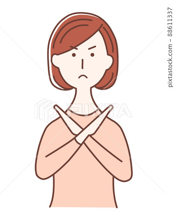 An angry-faced woman dressed in pink and batten by hand 88611337